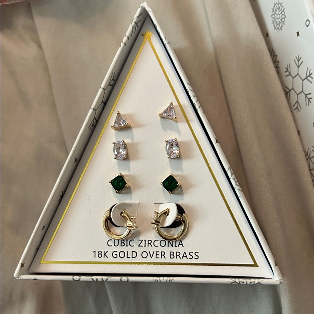 Elegant 18K Gold Over Brass Earring Set with‎ Cubic Zirconia